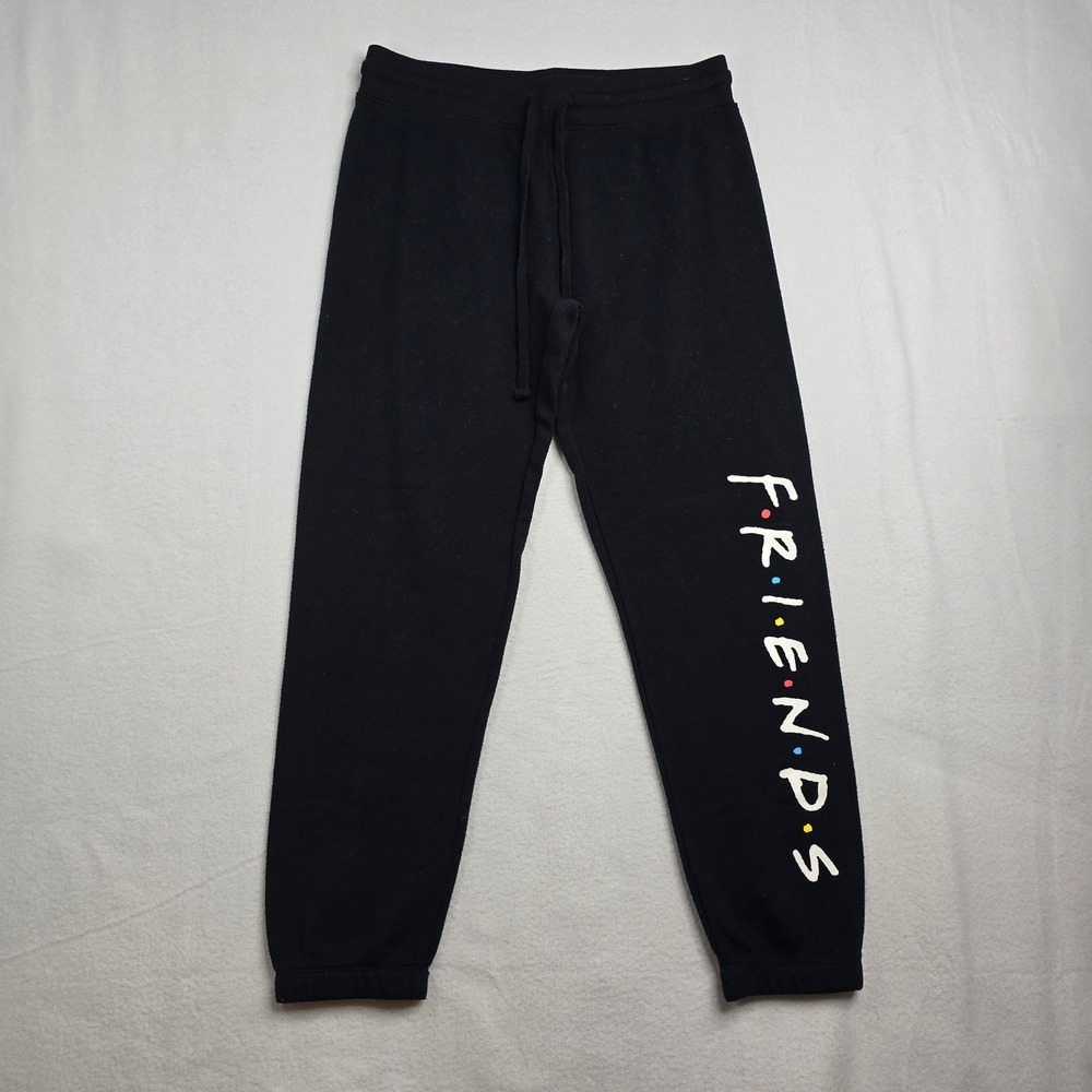 Friends TV Show Jogger Sweatpants Black Logo Print Drawstring Women's Size Large